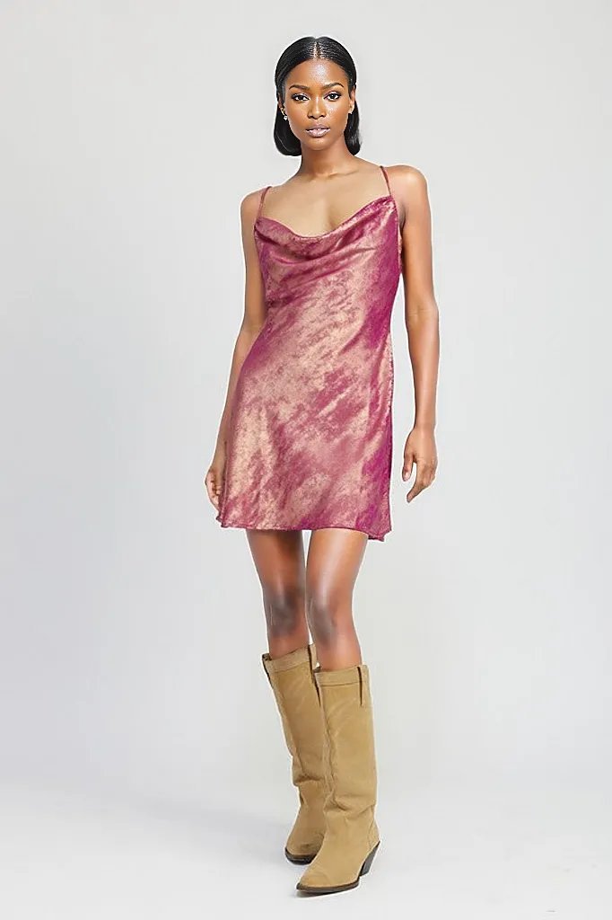 Cowl Neck Mini Slip Dress - HOUSE OF SHE