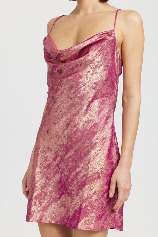 Cowl Neck Mini Slip Dress - HOUSE OF SHE