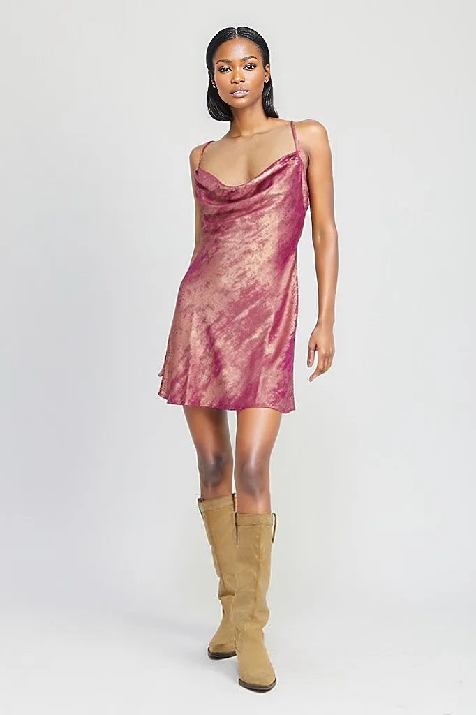 Cowl Neck Mini Slip Dress - HOUSE OF SHE