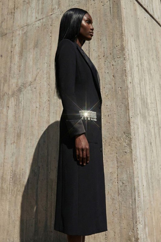 Crystal Accent Tailored Blazer Dress - HOUSE OF SHE
