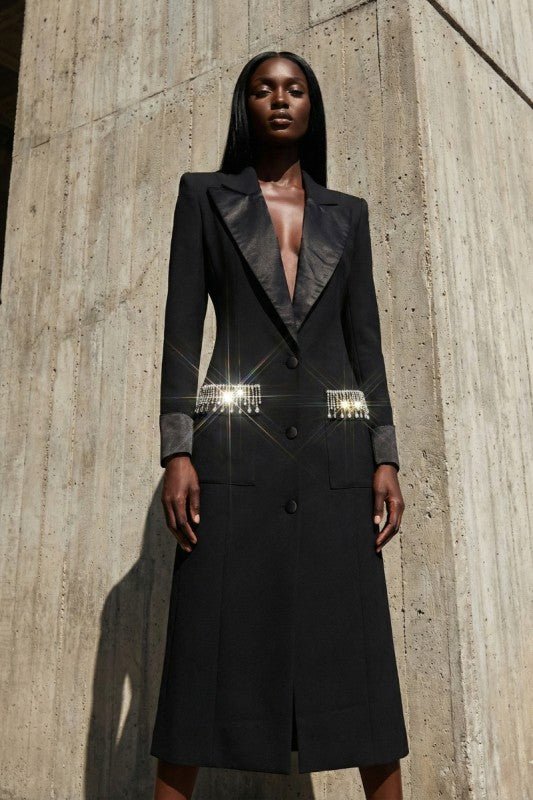Crystal Accent Tailored Blazer Dress - HOUSE OF SHE