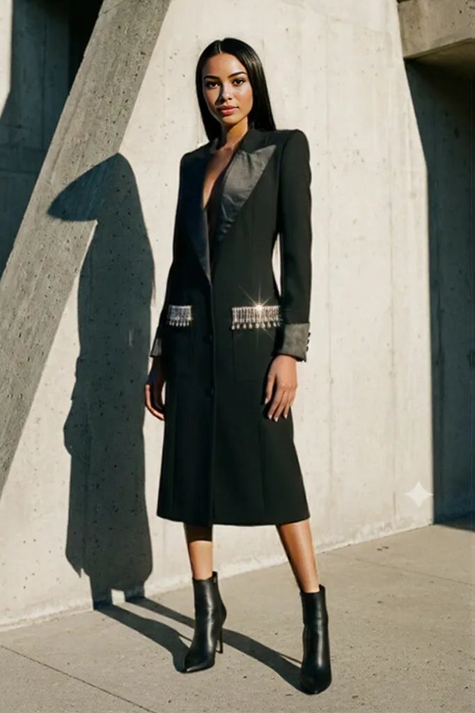 Crystal Accent Tailored Blazer Dress - HOUSE OF SHE