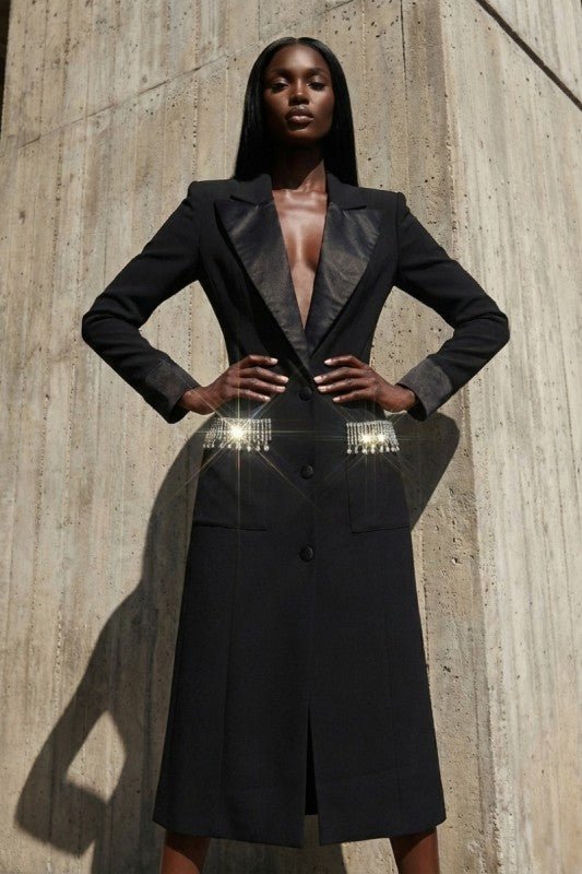 Crystal Accent Tailored Blazer Dress - HOUSE OF SHE