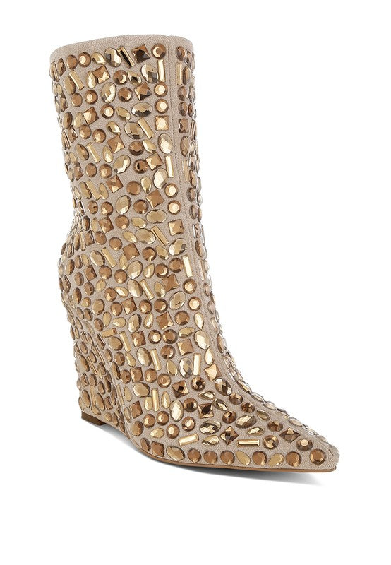 Trend Titan Diamante Slim Wedge Heel Boots  HOUSE OF SHE