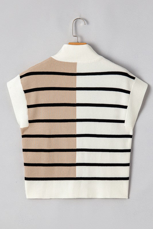 Stripe Colorblock Quarter Zip Collar Sweater Vest  HOUSE OF SHE