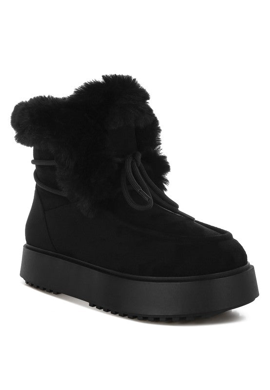 Bunting Faux Fur Collar Flatform Boots  HOUSE OF SHE