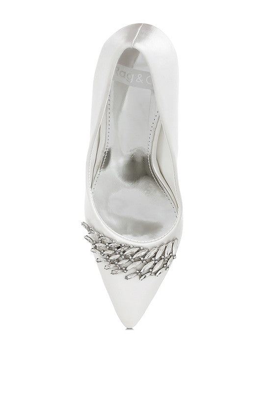 Rhodolia Diamante Brooch Detail Satin Pumps  HOUSE OF SHE