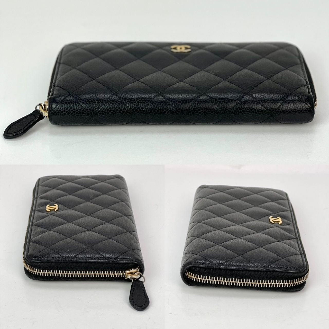 Chanel Caviar Quilted Large Gusset  Zip Around Black Wallet - HOUSE OF SHE