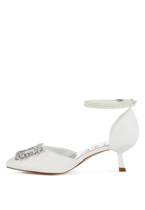 Onkana Diamante Brooch Kitten Heel Sandals - HOUSE OF SHE
