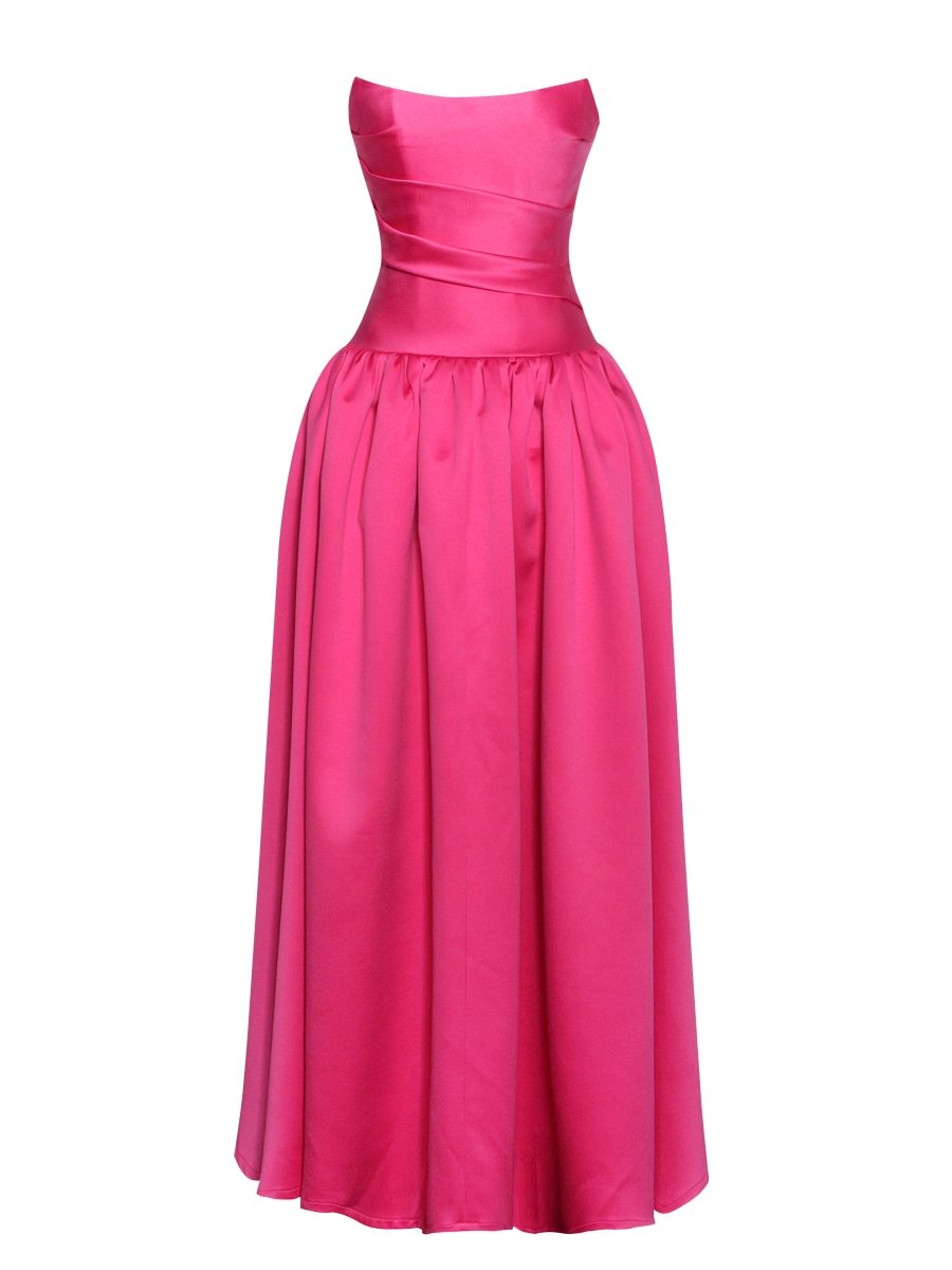 Damsel Fuchsia Satin Strapless Corset Gown - HOUSE OF SHE