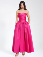 Damsel Fuchsia Satin Strapless Corset Gown - HOUSE OF SHE