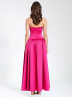 Damsel Fuchsia Satin Strapless Corset Gown - HOUSE OF SHE