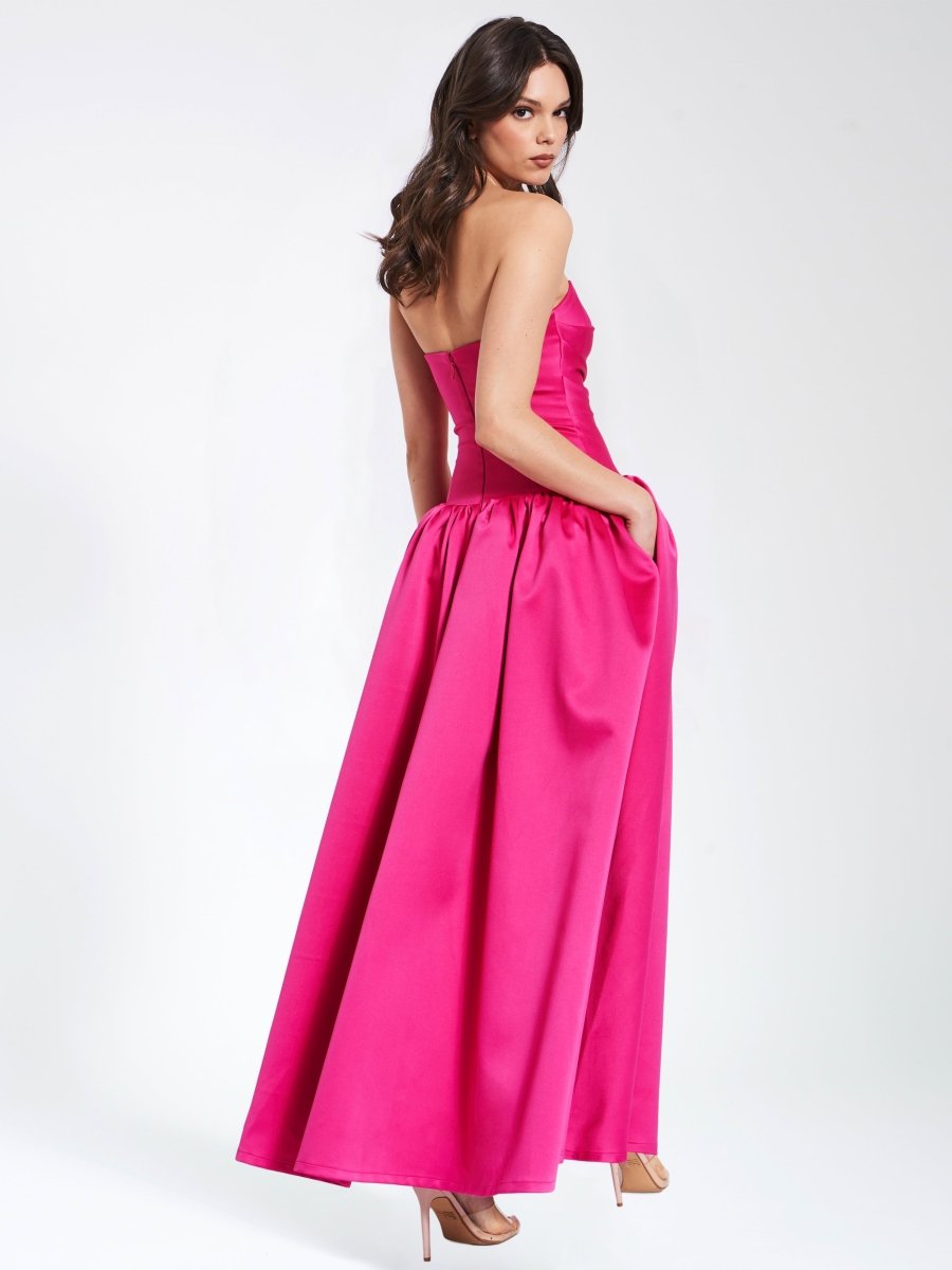 Damsel Fuchsia Satin Strapless Corset Gown - HOUSE OF SHE