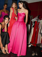 Damsel Fuchsia Satin Strapless Corset Gown - HOUSE OF SHE