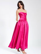 Damsel Fuchsia Satin Strapless Corset Gown - HOUSE OF SHE