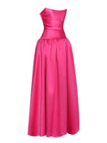 Damsel Fuchsia Satin Strapless Corset Gown - HOUSE OF SHE