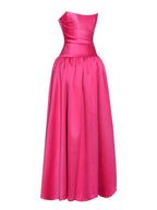 Damsel Fuchsia Satin Strapless Corset Gown - HOUSE OF SHE
