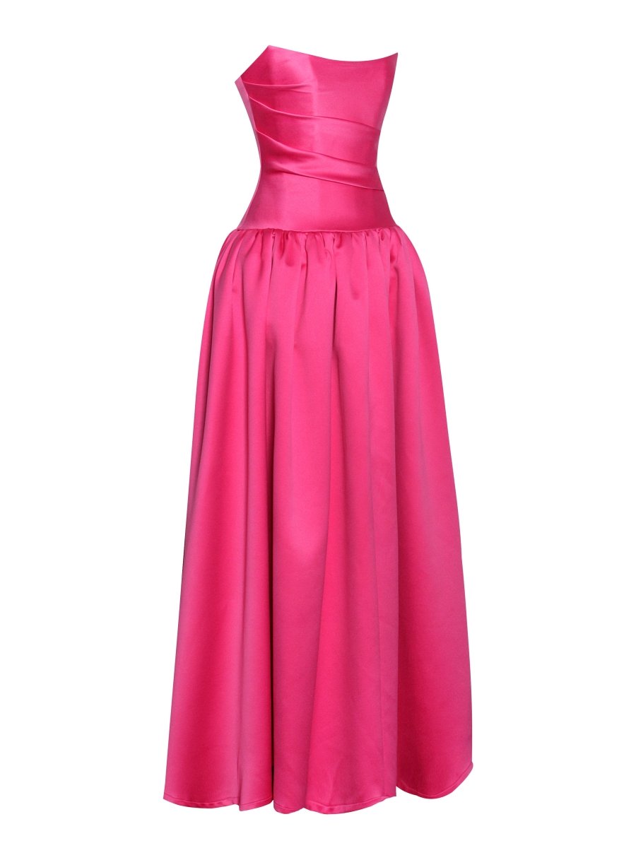 Damsel Fuchsia Satin Strapless Corset Gown - HOUSE OF SHE