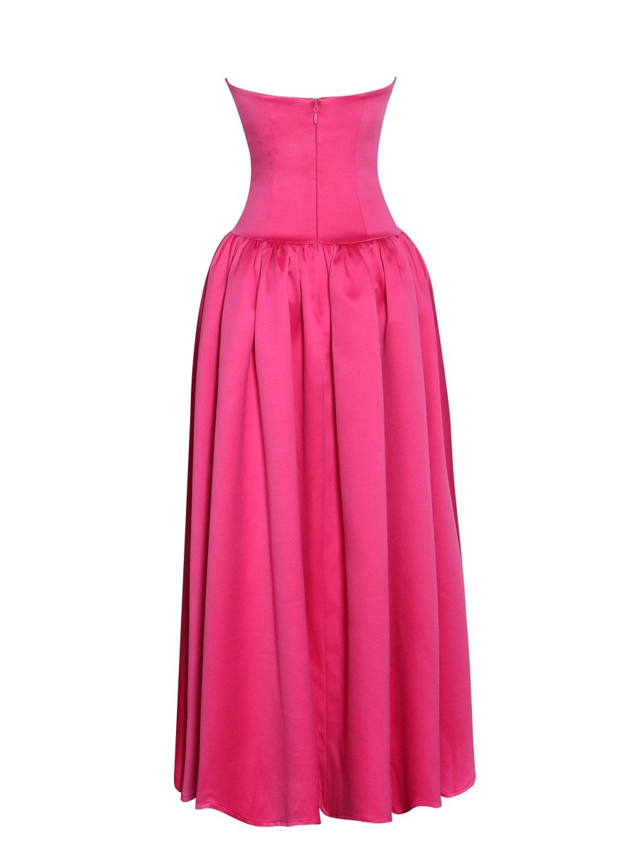 Damsel Fuchsia Satin Strapless Corset Gown - HOUSE OF SHE