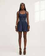 Daring Denim Flared Mini Dress - HOUSE OF SHE