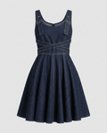 Daring Denim Flared Mini Dress - HOUSE OF SHE