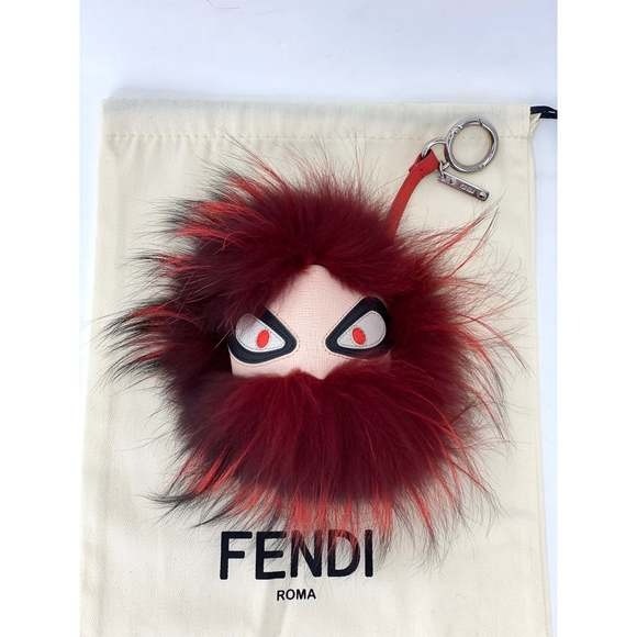 Fendi Red Fur Bag Bugs Leather Key Chain / Bag Charm - HOUSE OF SHE