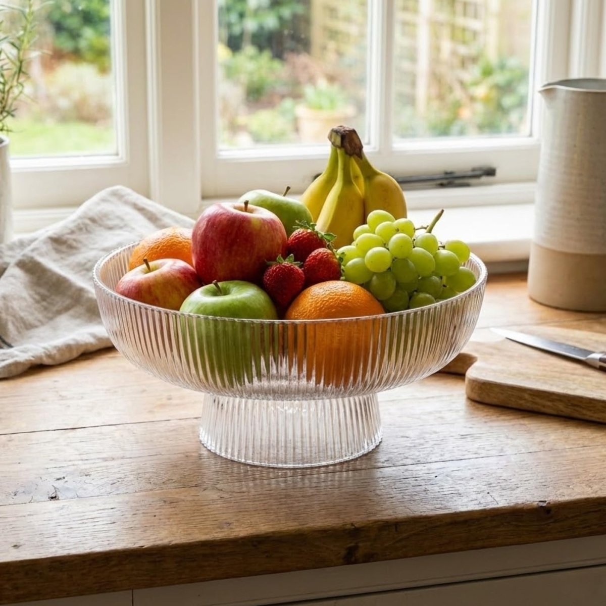 Decorative Fluted Transparent Glass Bowl, Fruit, Snacks Sweets - HOUSE OF SHE