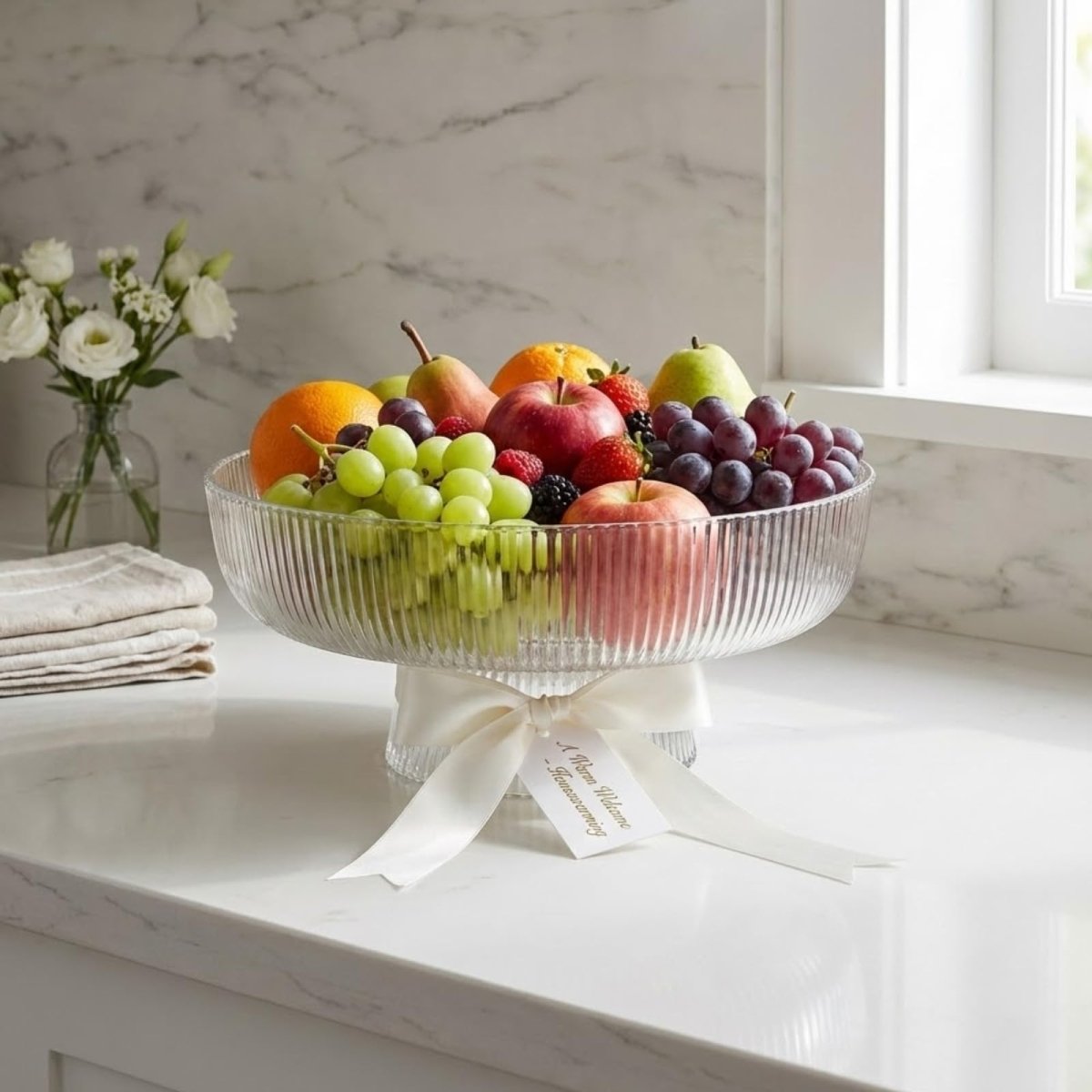 Decorative Fluted Transparent Glass Bowl, Fruit, Snacks Sweets - HOUSE OF SHE