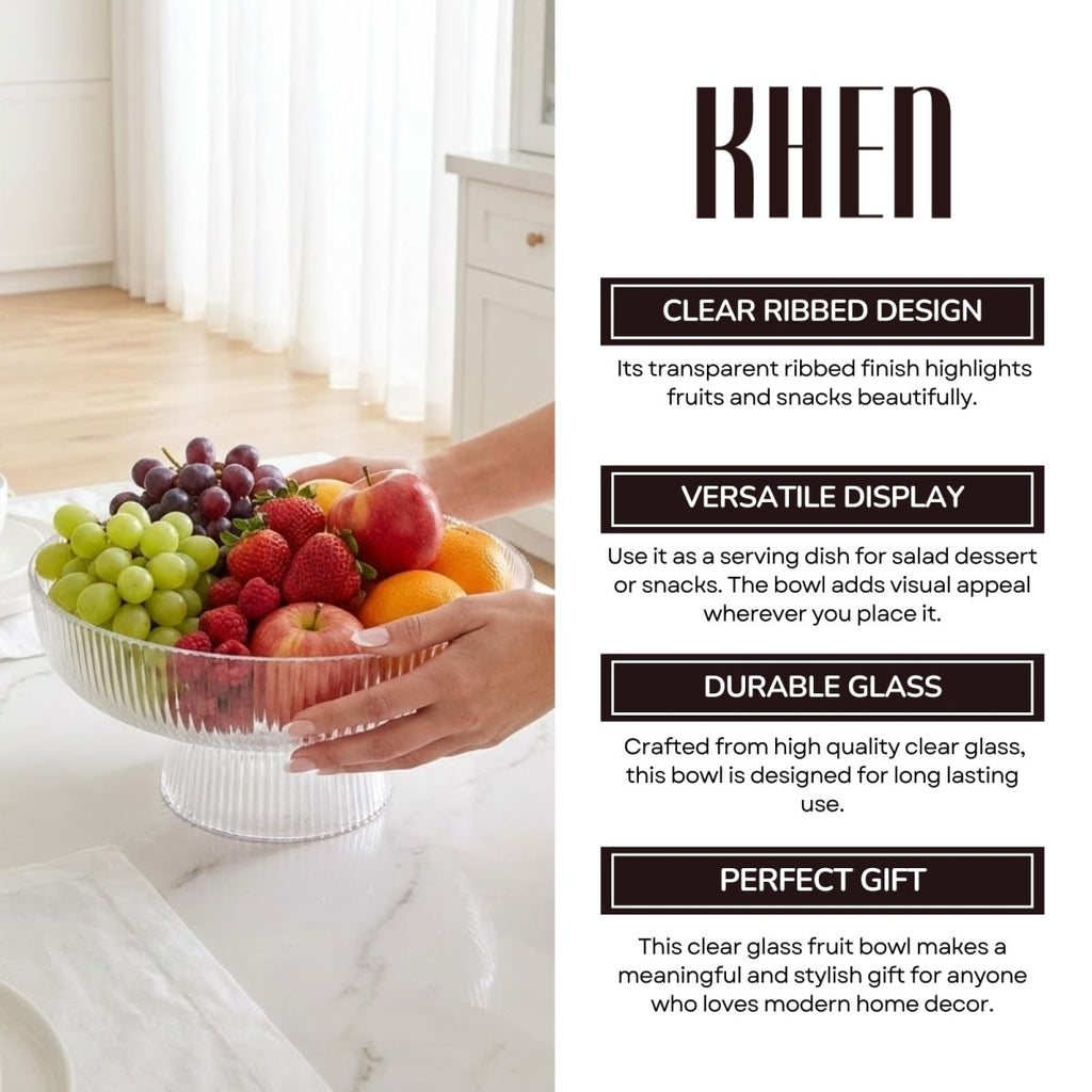 Decorative Fluted Transparent Glass Bowl, Fruit, Snacks Sweets - HOUSE OF SHE