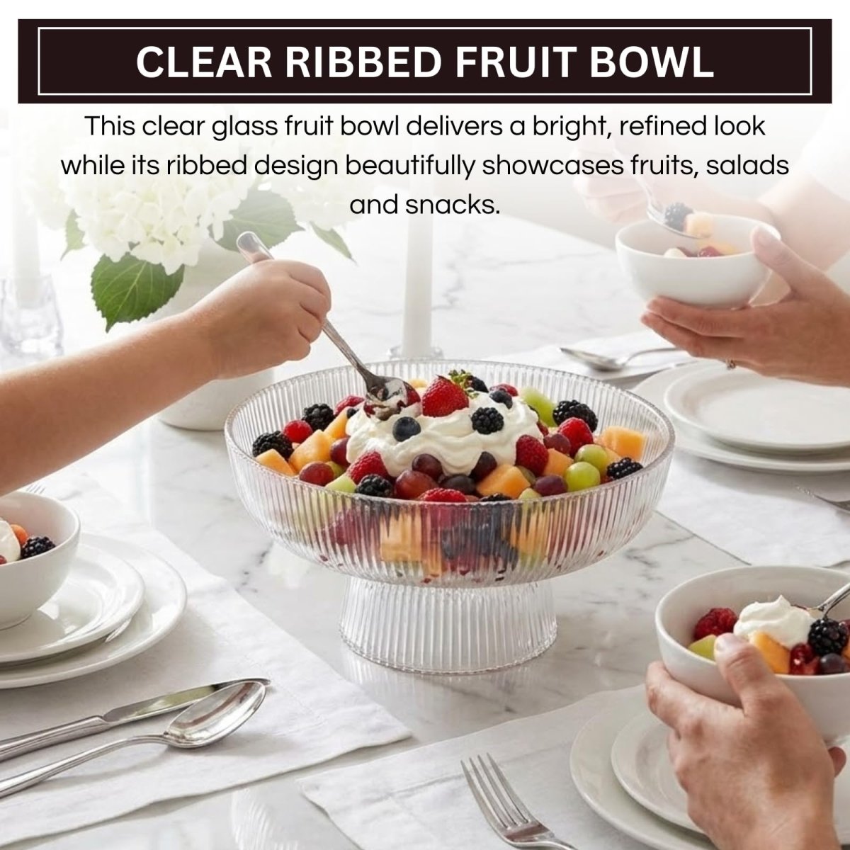 Decorative Fluted Transparent Glass Bowl, Fruit, Snacks Sweets - HOUSE OF SHE