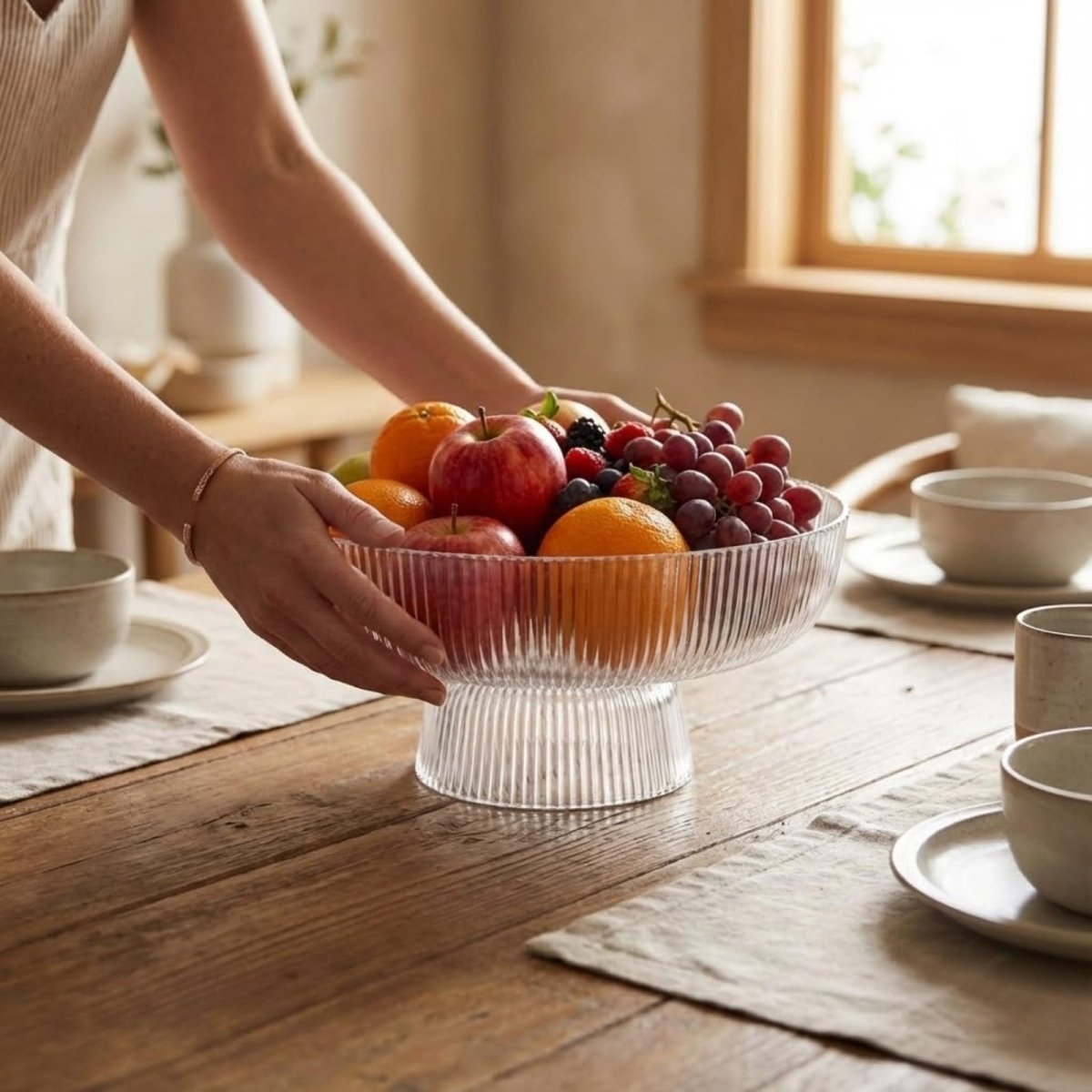 Decorative Fluted Transparent Glass Bowl, Fruit, Snacks Sweets - HOUSE OF SHE