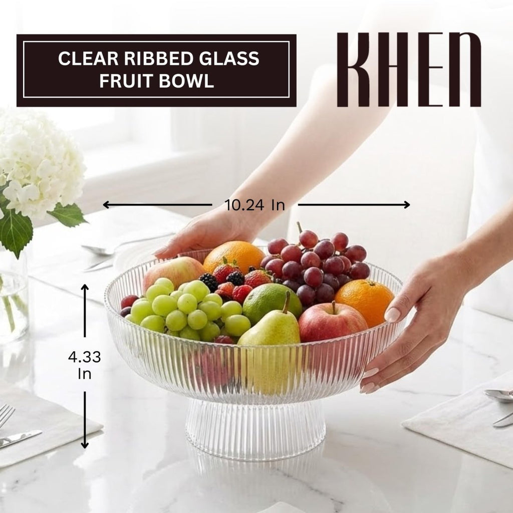 Decorative Fluted Transparent Glass Bowl, Fruit, Snacks Sweets - HOUSE OF SHE