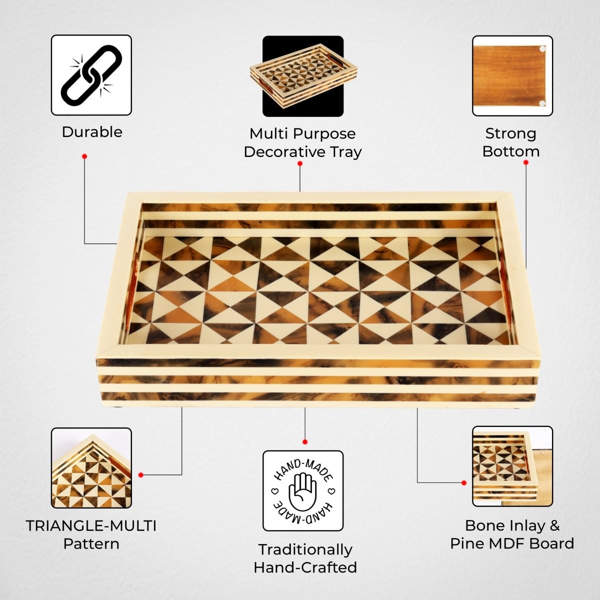 Decorative Tray Triangle Pattern Resin Inlay Brown -12"x 8" - HOUSE OF SHE