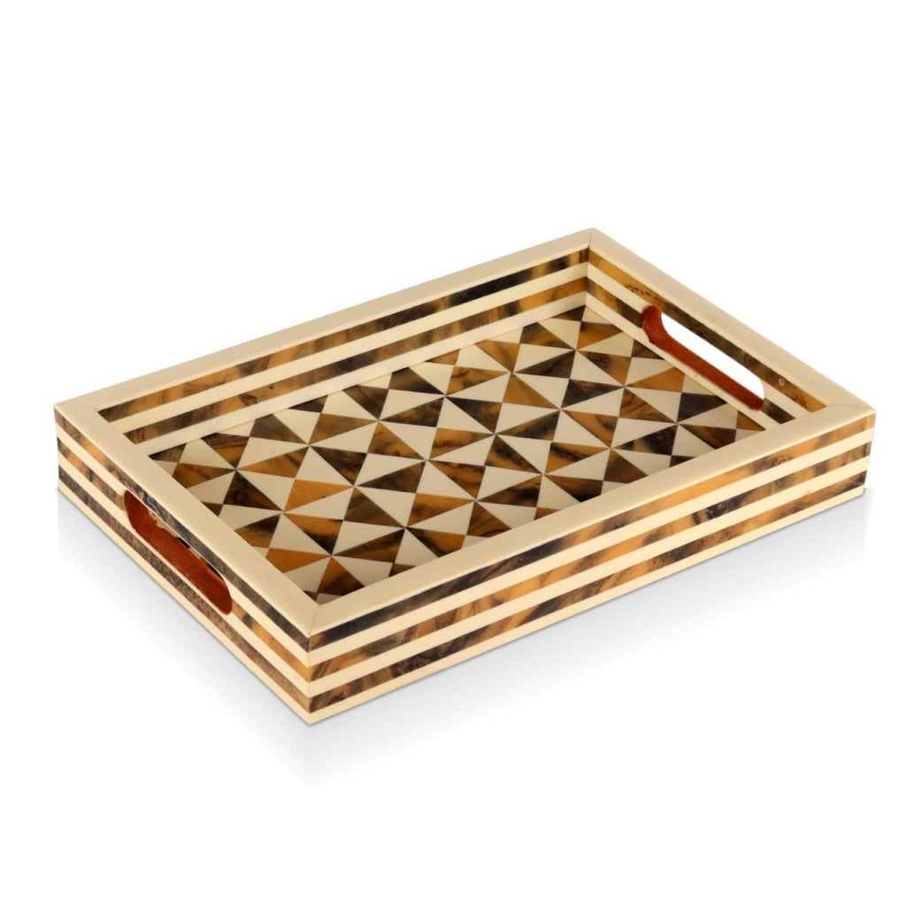 Decorative Tray Triangle Pattern Resin Inlay Brown -12"x 8" - HOUSE OF SHE