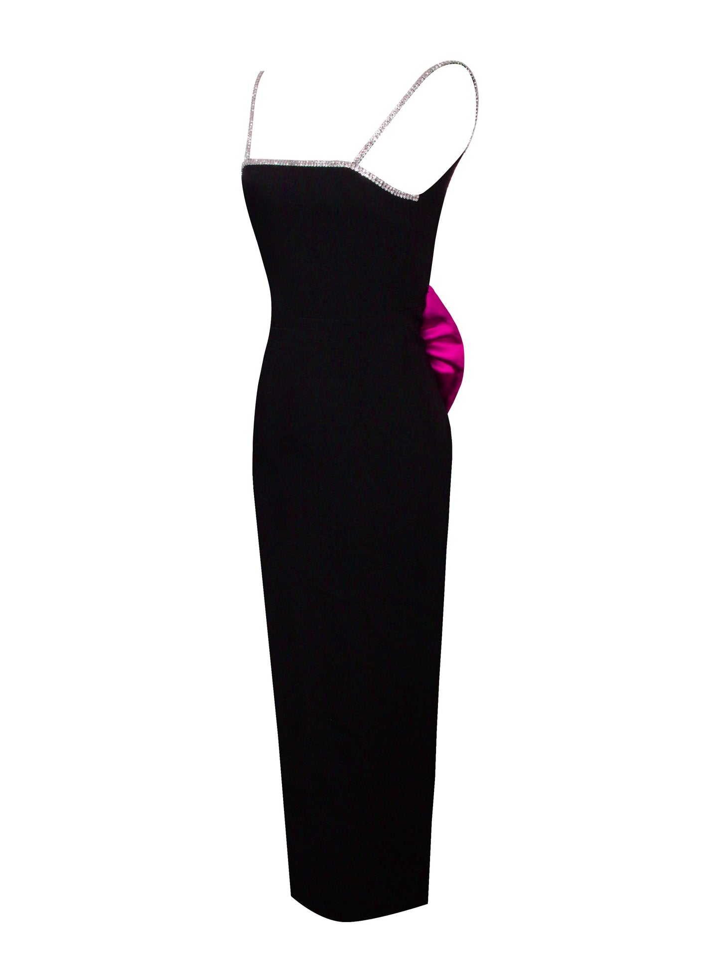 Flore Black Crystal Backless Maxi Bow Dress