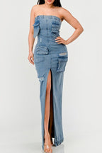 Dia Denim Maxi Dress - HOUSE OF SHE