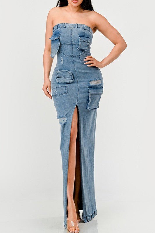 Dia Denim Maxi Dress - HOUSE OF SHE