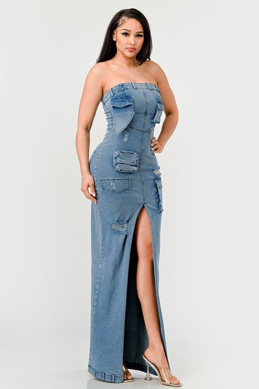 Dia Denim Maxi Dress - HOUSE OF SHE
