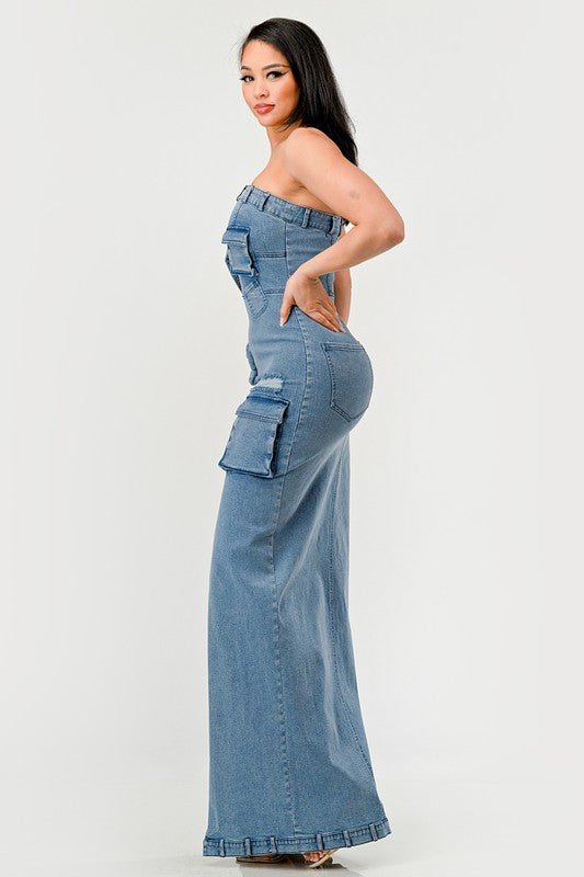 Dia Denim Maxi Dress - HOUSE OF SHE