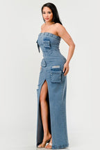 Dia Denim Maxi Dress - HOUSE OF SHE