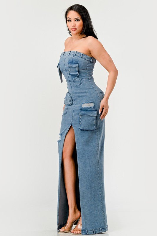 Dia Denim Maxi Dress - HOUSE OF SHE