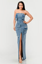 Dia Denim Maxi Dress - HOUSE OF SHE