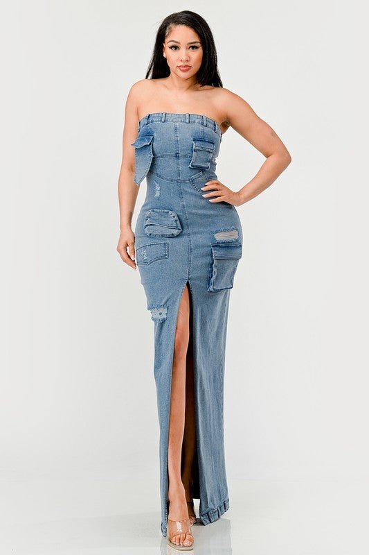 Dia Denim Maxi Dress - HOUSE OF SHE