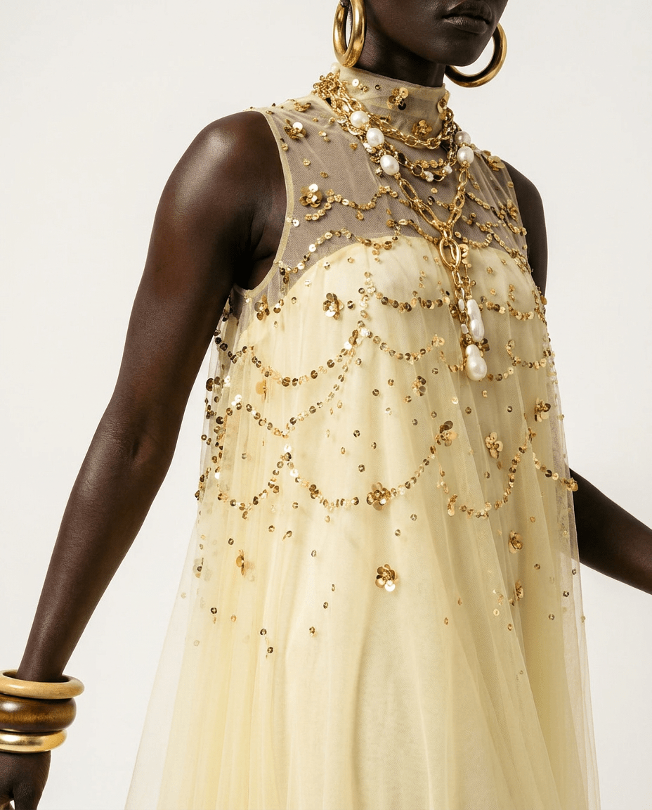 Divine Sequined Mesh A-line Dress - HOUSE OF SHE