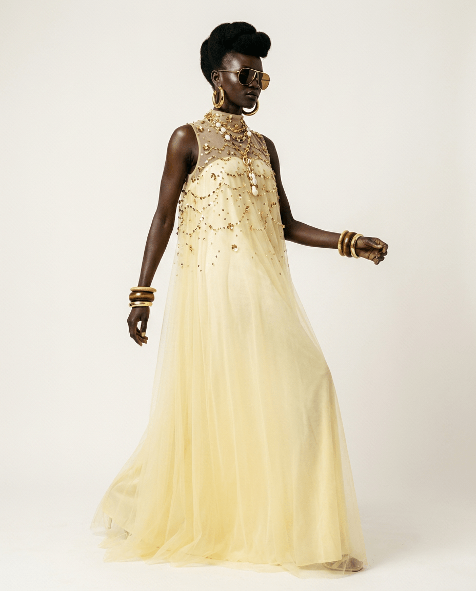 Divine Sequined Mesh A-line Dress - HOUSE OF SHE