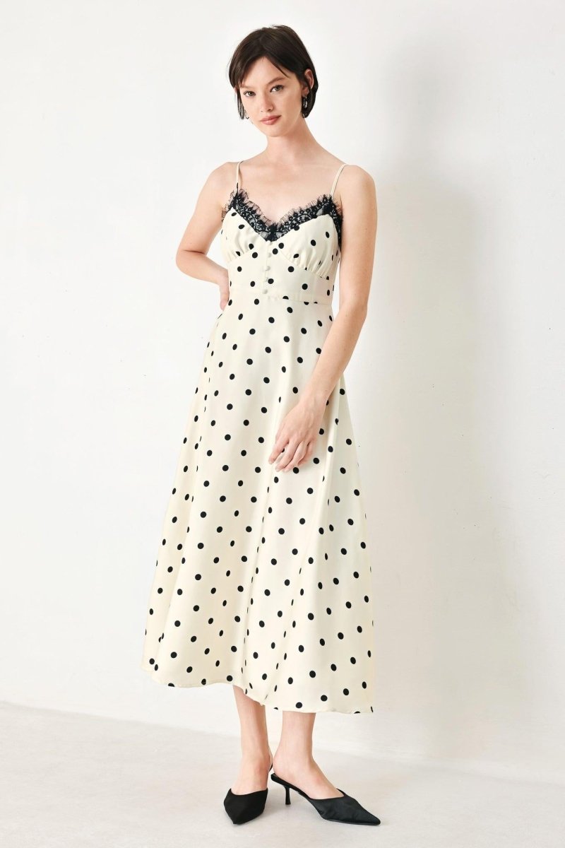 DOTTY SWEETHEART WOVEN MIDI DRESS - HOUSE OF SHE