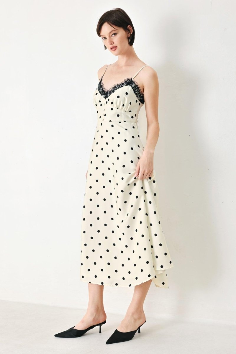 DOTTY SWEETHEART WOVEN MIDI DRESS - HOUSE OF SHE