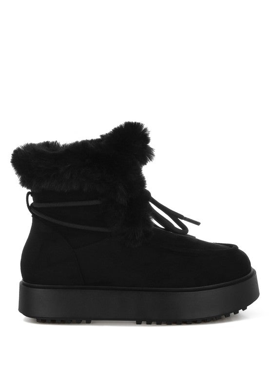 Bunting Faux Fur Collar Flatform Boots  HOUSE OF SHE