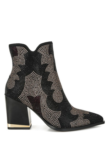 Zarka Rhinestones Embellished Block Heel Boots