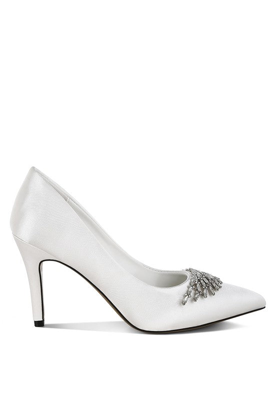 Rhodolia Diamante Brooch Detail Satin Pumps  HOUSE OF SHE